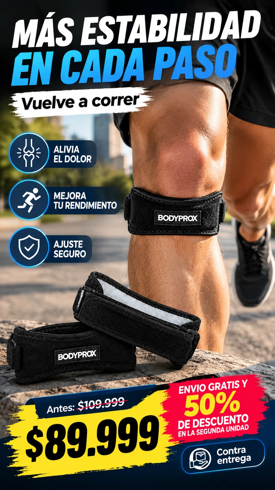Bodyprox Patella Tendon Knee Strap 2 Pack, Soporte Rotuliano Correa Ajustable para Rodilla